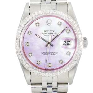 Alternative view of Rolex Datejust 36mm 16234 Purple MOP Diamond Dial Diamond Bezel Jubilee Stainless Steel