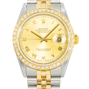 Alternative view of Rolex Datejust 36mm 116233 Champagne Roman Dial Diamond Bezel Two-Tone Jubilee