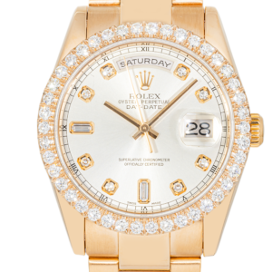 Alternative view of Rolex Day-Date 118205 36mm Everose Gold Silver Diamond Dial Diamond Bezel President