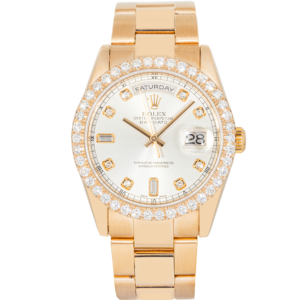 Rolex Day-Date 118205 36mm Everose Gold Silver Diamond Dial Diamond Bezel President