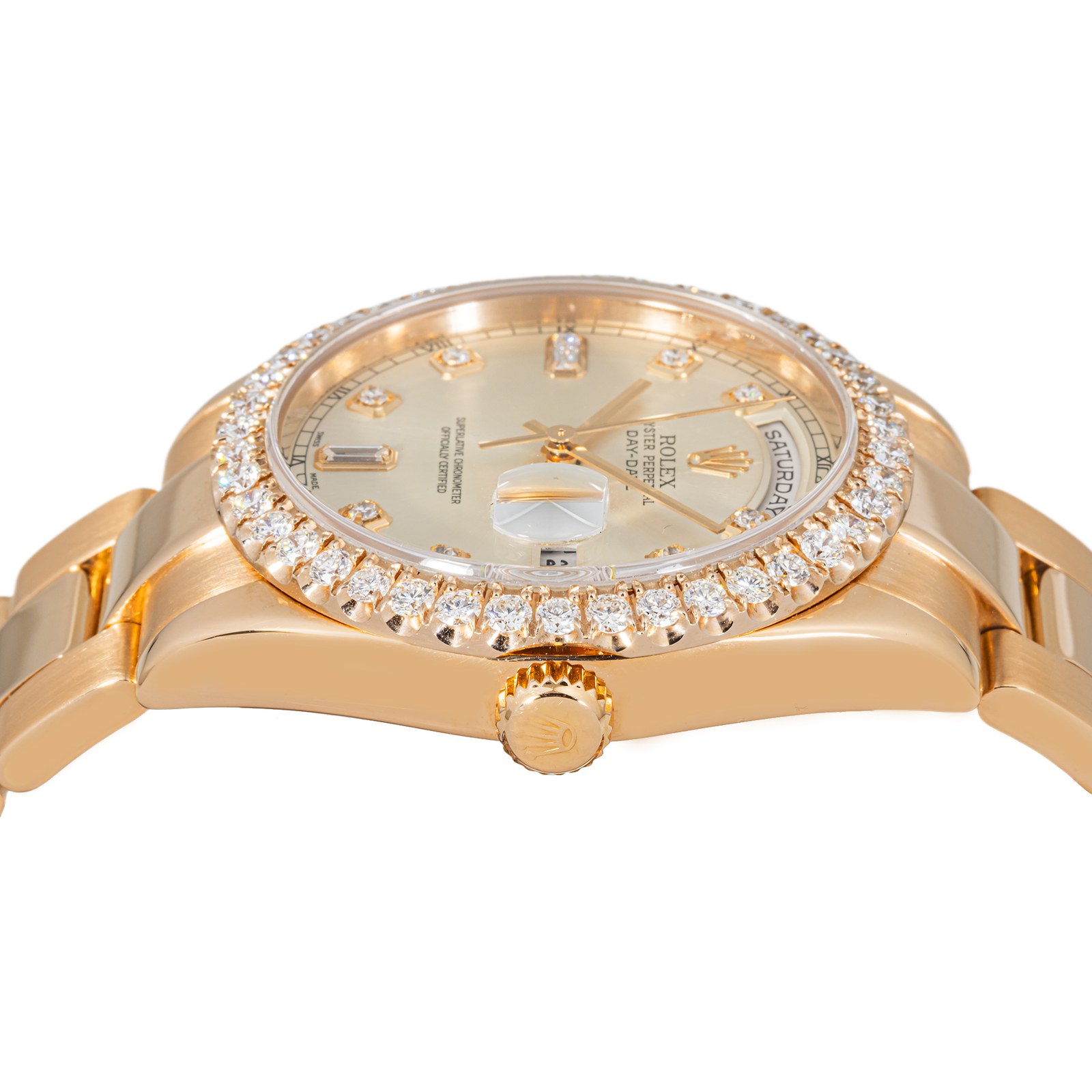 Rolex Day-Date 118205 36mm Everose Gold Silver Diamond Dial Diamond Bezel President - Image 3