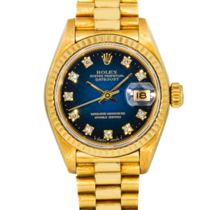 Alternative view of Rolex Datejust 26mm 69178 Black Gradient Blue Diamond Dial 18K Yellow Gold President Bracelet