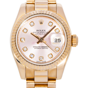 Alternative view of Rolex Datejust 26mm 179175F – 18k Rose Gold  with Pink Diamond Dial & Fluted Bezel and President Bracelet