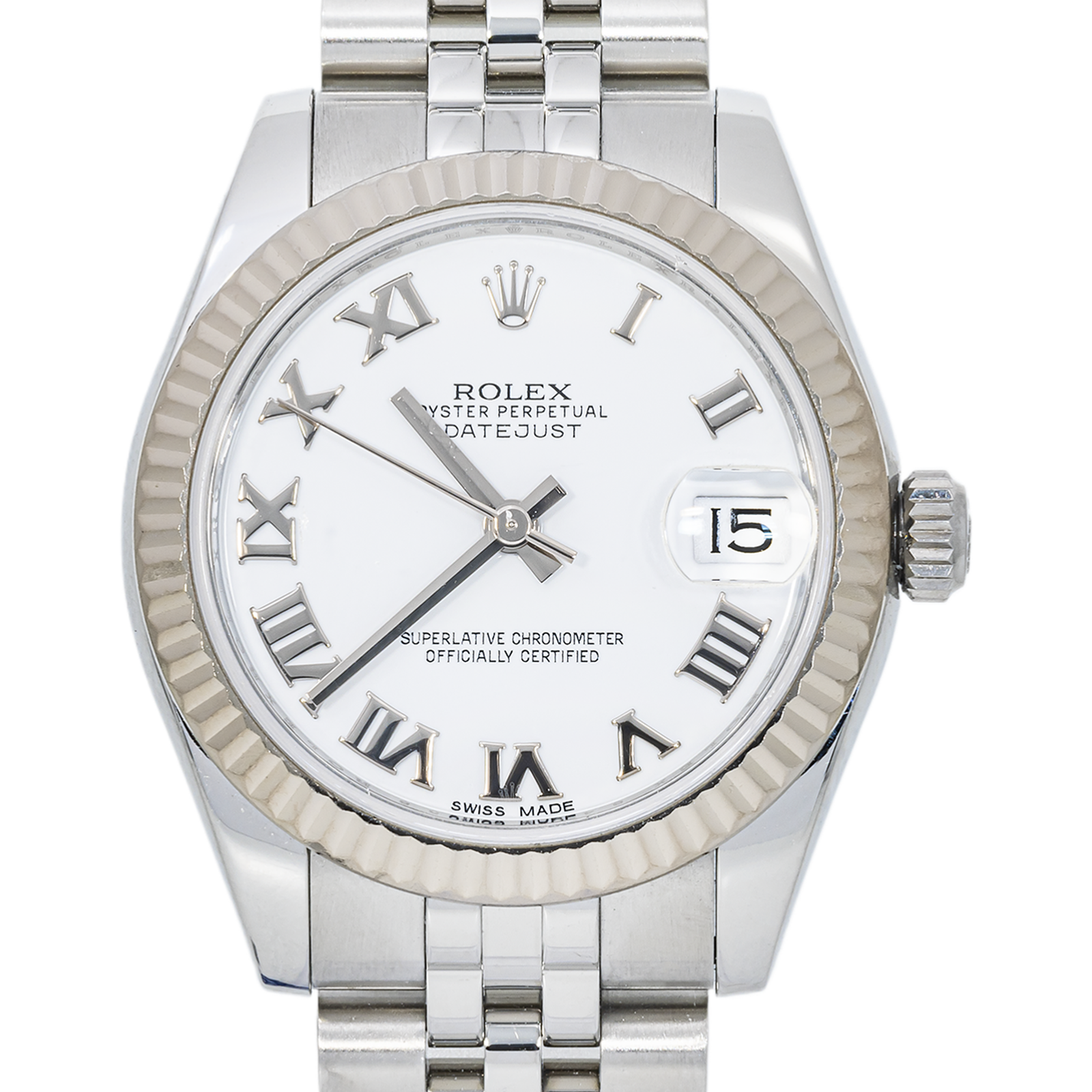 Rolex Datejust 178274 31mm – White Roman Dial & 18K White Gold Fluted Bezel - Image 2