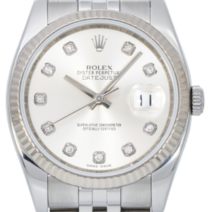 Alternative view of Rolex Datejust 116234 36mm – Silver Diamond Dial & 18K White Gold Fluted Bezel