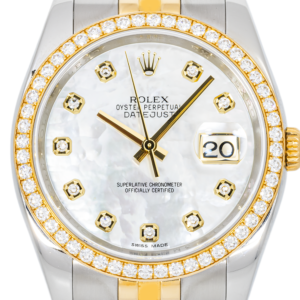 Alternative view of Rolex Datejust 116243 36mm Two-Tone – White Mother of Pearl Diamond Dial & Factory Diamond Bezel