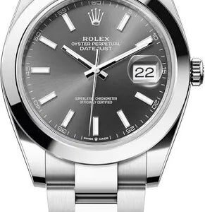 Rolex Steel Datejust 41 - Smooth Bezel - Dark Rhodium Index Dial - Oyster Bracelet (2025)