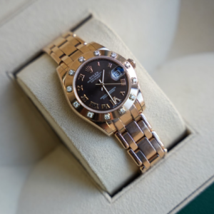 Alternative view of Rolex Datejust 18K Everose Gold Chocolate Roman Dial with Pearlmaster Bracelet 81315