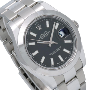 Alternative view of Rolex Datejust 41mm Black Dial Smooth Bezel Stainless Steel – Ref. 116300