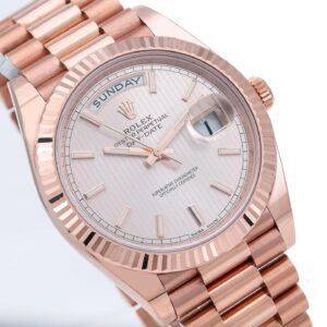 Alternative view of Rolex Day-Date 40MM 228235 Sundust Stripe Dial Fluted Bezel 18K Everose Gold President Bracelet