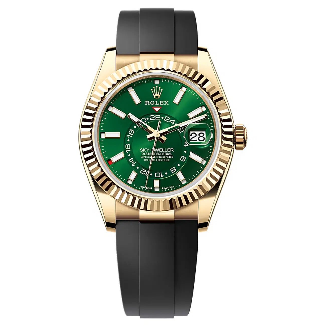 Rolex Sky-Dweller 336238 Yellow Gold Bright Green Dial Oysterflex 42mm