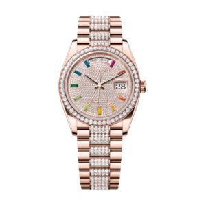 Rolex Day-Date 36 128345RBR Everose Gold Diamond Pavé Dial President Watch