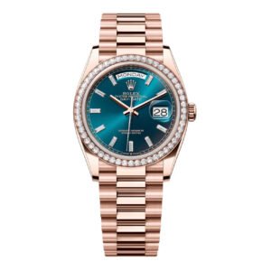 Rolex Day-Date 36 128345RBR Everose Gold Blue-Green Dial Diamond Bezel President